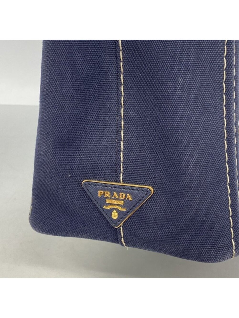 Prada Tote Canapa Canvas Navy Gold - Picture 9 of 10